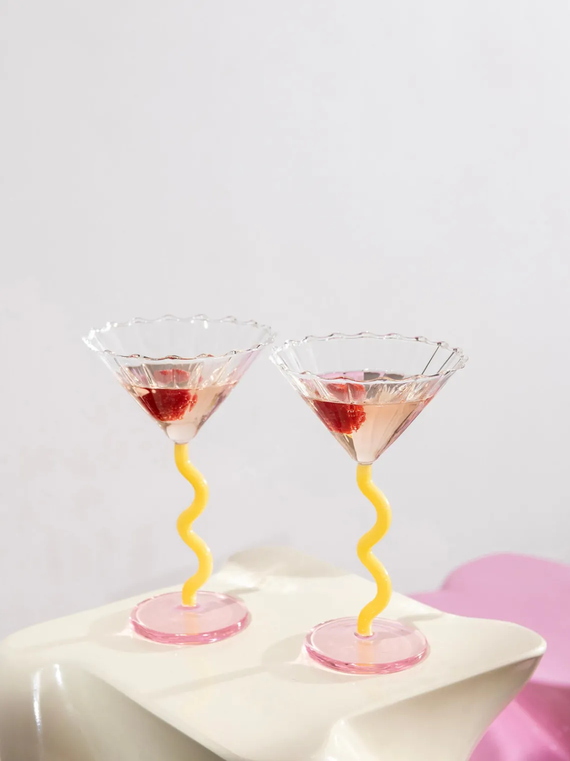 Discount &k Amsterdam Verres à cocktail Curve, 2 pièces Transparent, rose pâle, jaune soleil