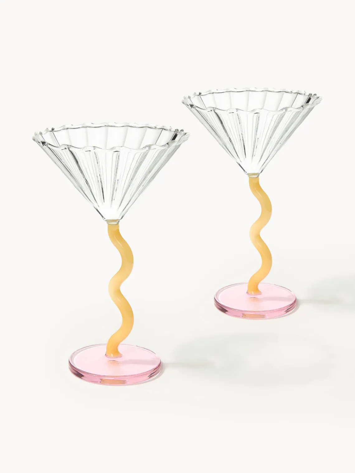 Discount &k Amsterdam Verres à cocktail Curve, 2 pièces Transparent, rose pâle, jaune soleil