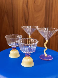 Discount &k Amsterdam Verres à cocktail Curve, 2 pièces Transparent, rose pâle, jaune soleil