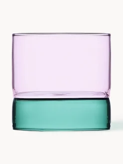 Clearance ICHENDORF Verres à eau artisanaux Bamboo Groove, 2 pièces Bleu pétrole, rose, transparent