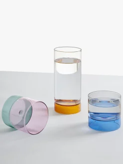 Clearance ICHENDORF Verres à eau artisanaux Bamboo Groove, 2 pièces Bleu pétrole, rose, transparent