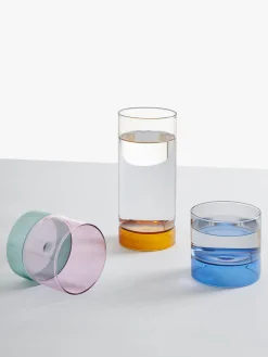 Outlet ICHENDORF Verres à eau artisanaux Bamboo Groove, 2 pièces Bleu, gris, transparent