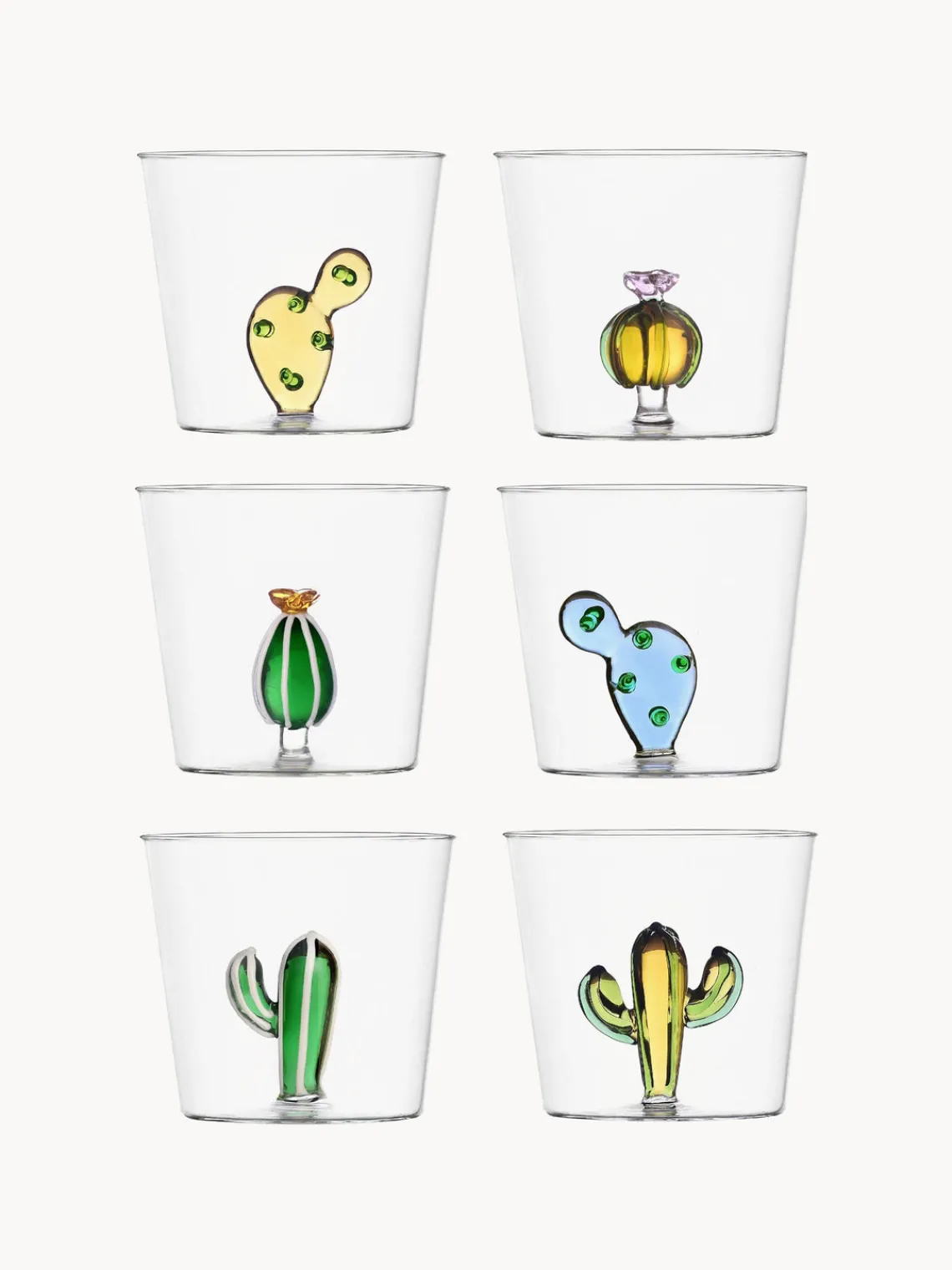 Clearance ICHENDORF Verres à eau artisanaux Desert Plants, 6 élém.