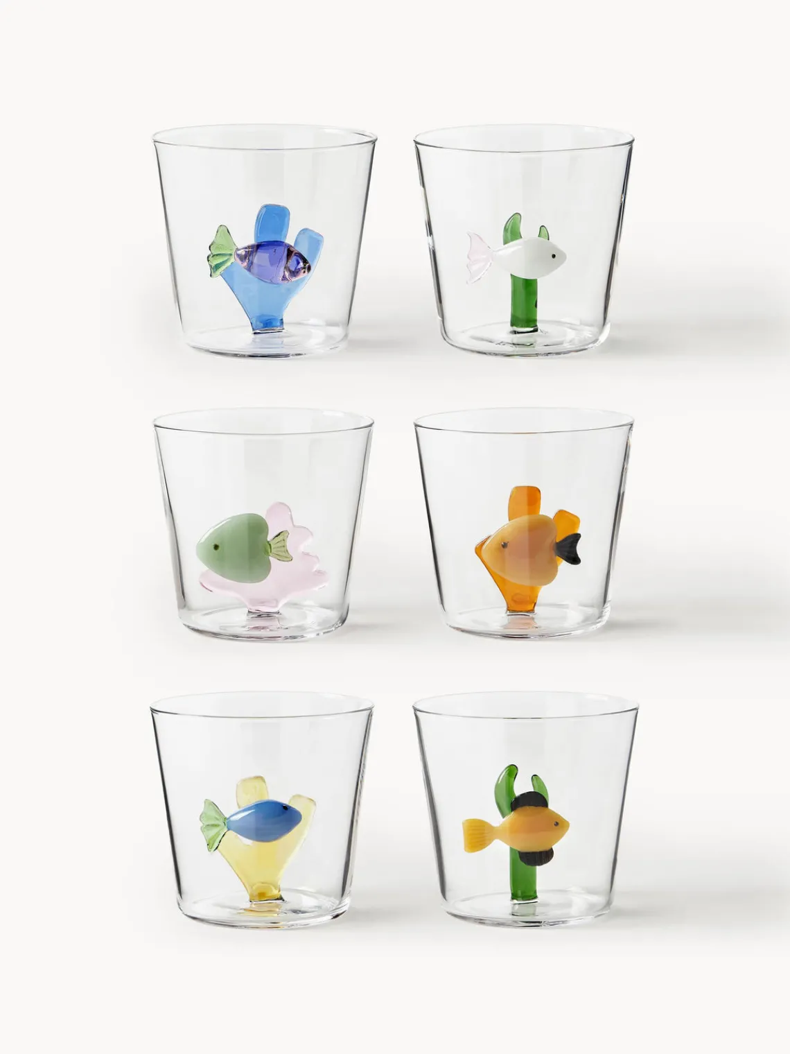 Clearance ICHENDORF Verres à eau artisanaux Marine Garden, 6 élém.