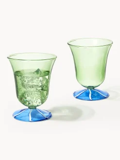 Sale &k Amsterdam Verres à eau faits main en verre borosilicaté Eve, 2 pièces Vert clair, bleu transparent
