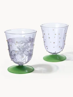 Fashion &k Amsterdam Verres à eau faits main en verre borosilicaté Dot, 2 pièces Lavande transparent, vert