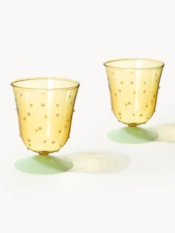 Online &k Amsterdam Verres à eau faits main en verre borosilicaté Dot, 2 pièces Jaune pâle transparent, vert clair