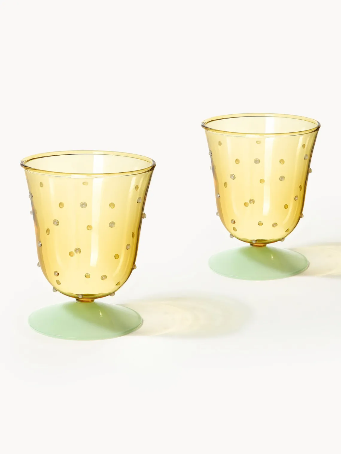 Online &k Amsterdam Verres à eau faits main en verre borosilicaté Dot, 2 pièces Jaune pâle transparent, vert clair