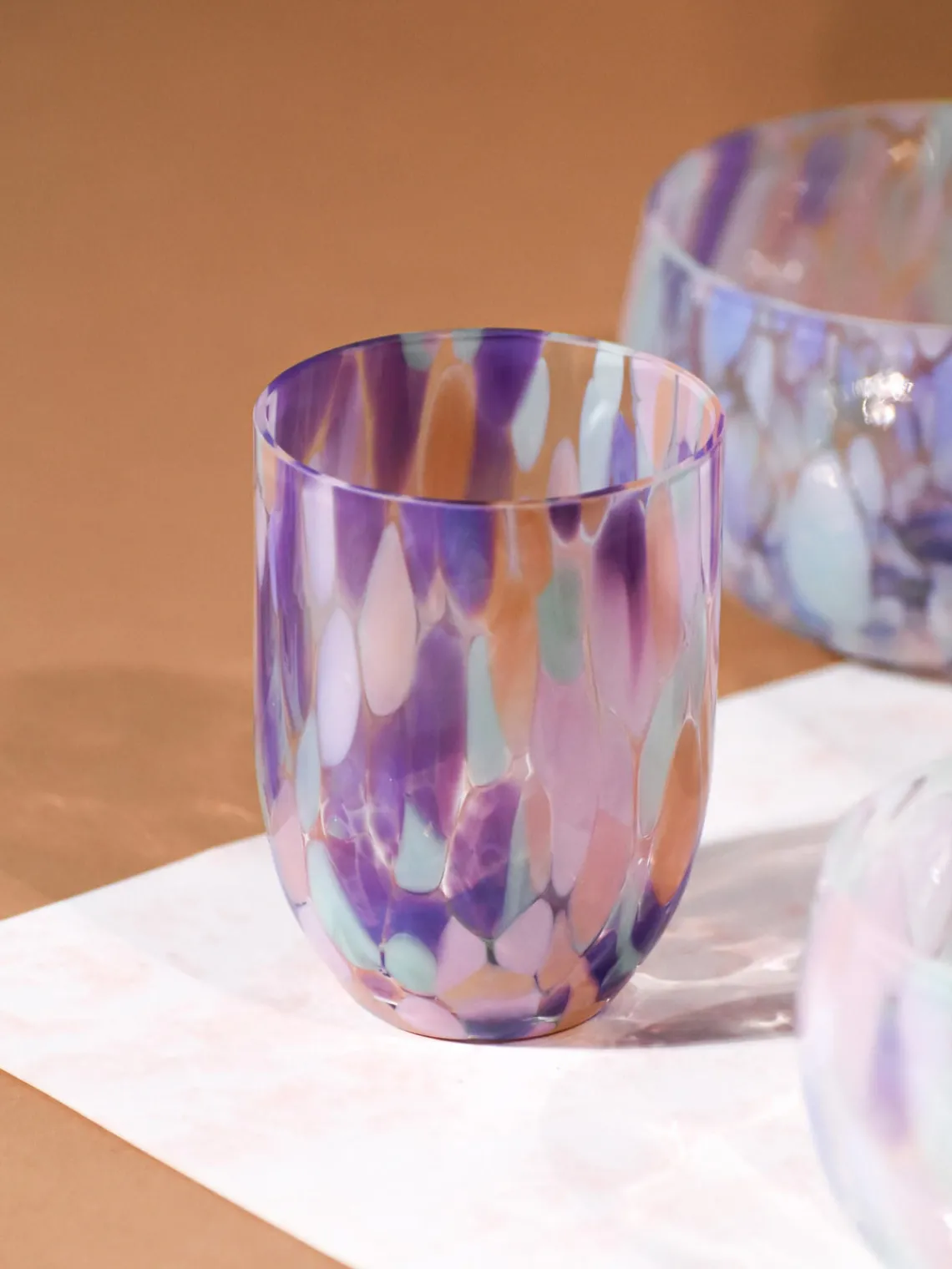 Online ANNA VON LIPA Verres à eau soufflés bouche Big Confetti, 6 pièces Pêche, lilas, rose pâle, transparent