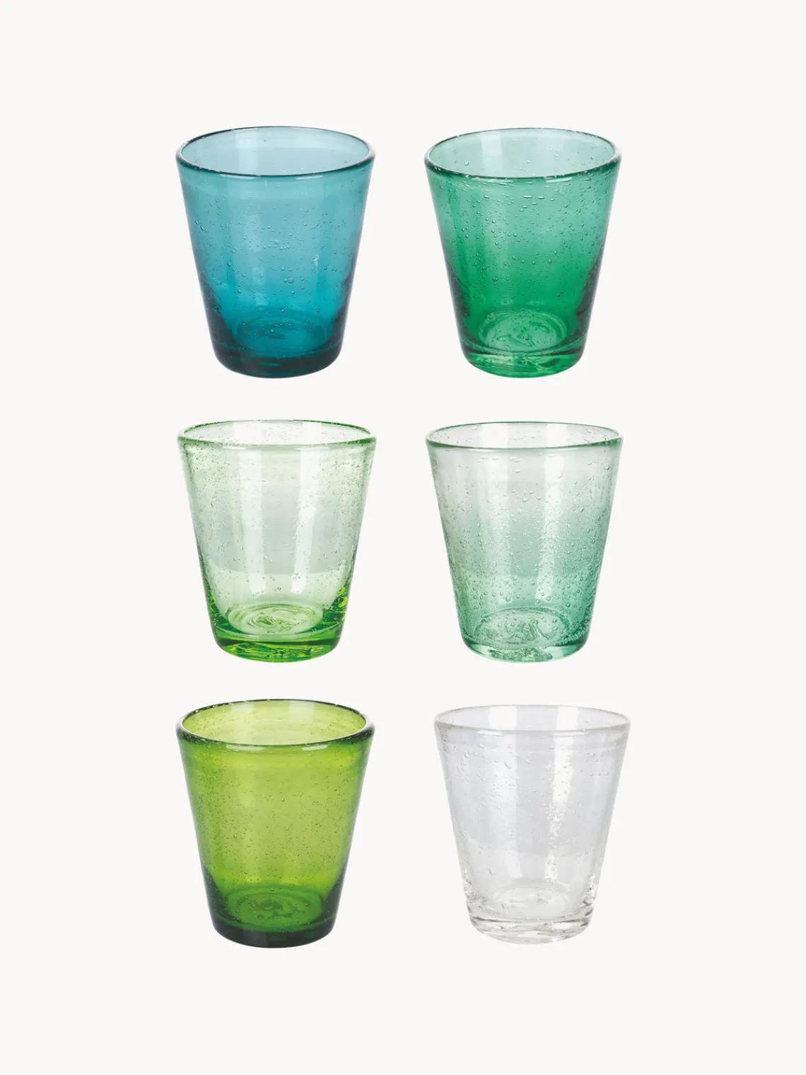 Online Villa D'Este Home Tivoli Verres à eau soufflés bouche avec bulles d'air Cancun, 6 élém. Tons turquoise et verts, transparent