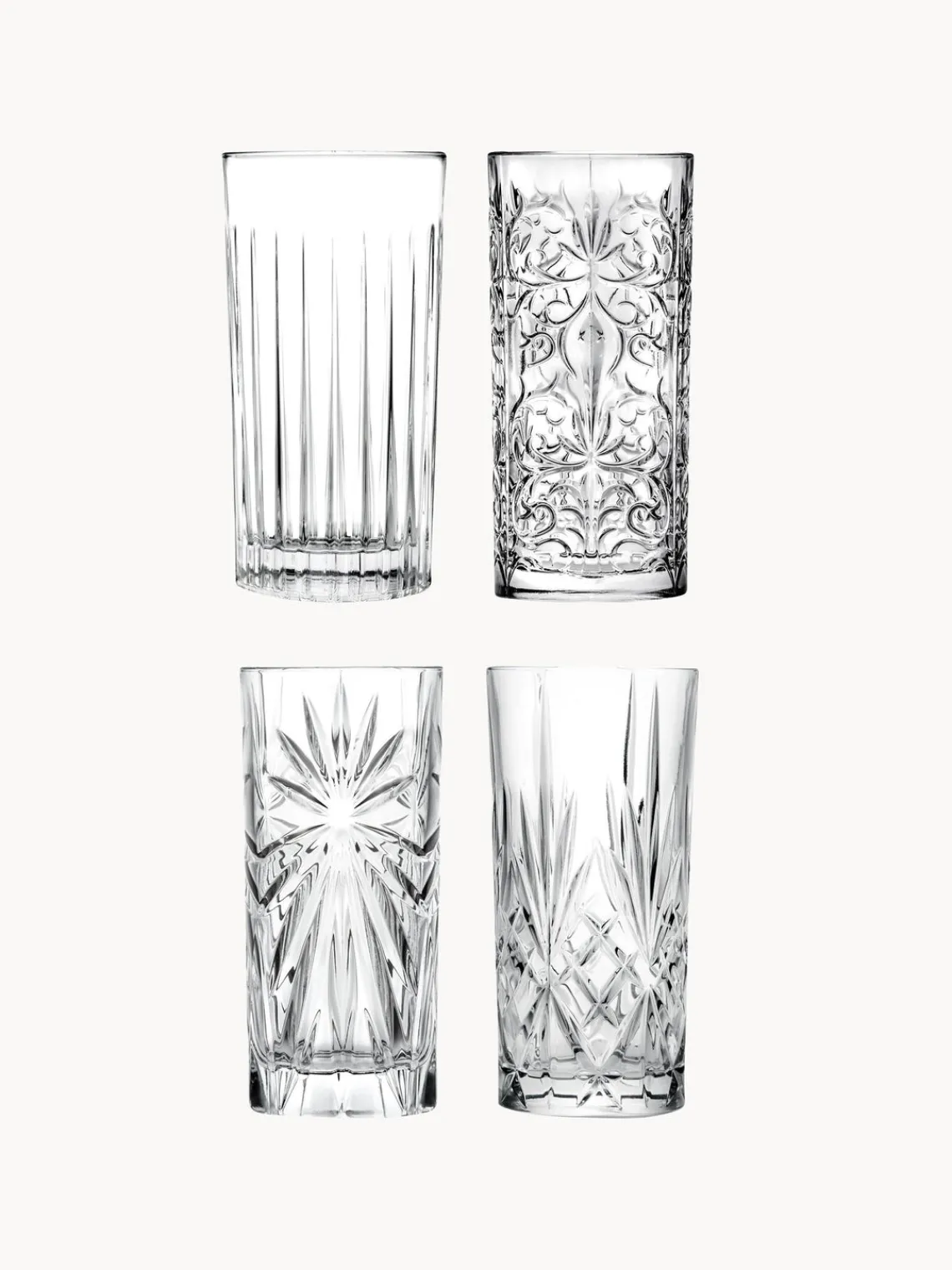 Fashion RCR Verres à long drink en cristal avec embossage décoratif Bichiera, 4 élém.