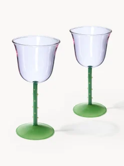 Clearance &k Amsterdam Verres à vin faits main en verre borosilicaté Dot, 2 pièces Lavande, transparent, vert