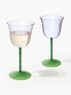 Clearance &k Amsterdam Verres à vin faits main en verre borosilicaté Dot, 2 pièces Lavande, transparent, vert