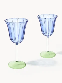 Best &k Amsterdam Verres à vin faits main en verre borosilicaté Eve, 2 pièces Bleu, transparent, vert clair