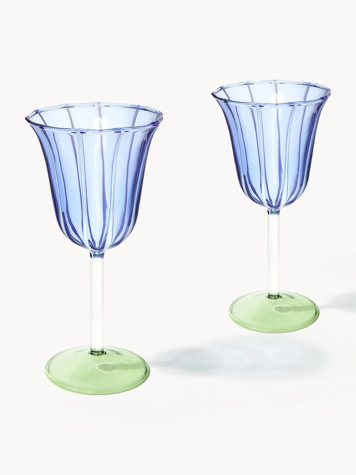 Best &k Amsterdam Verres à vin faits main en verre borosilicaté Eve, 2 pièces Bleu, transparent, vert clair