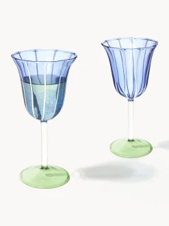 Best &k Amsterdam Verres à vin faits main en verre borosilicaté Eve, 2 pièces Bleu, transparent, vert clair