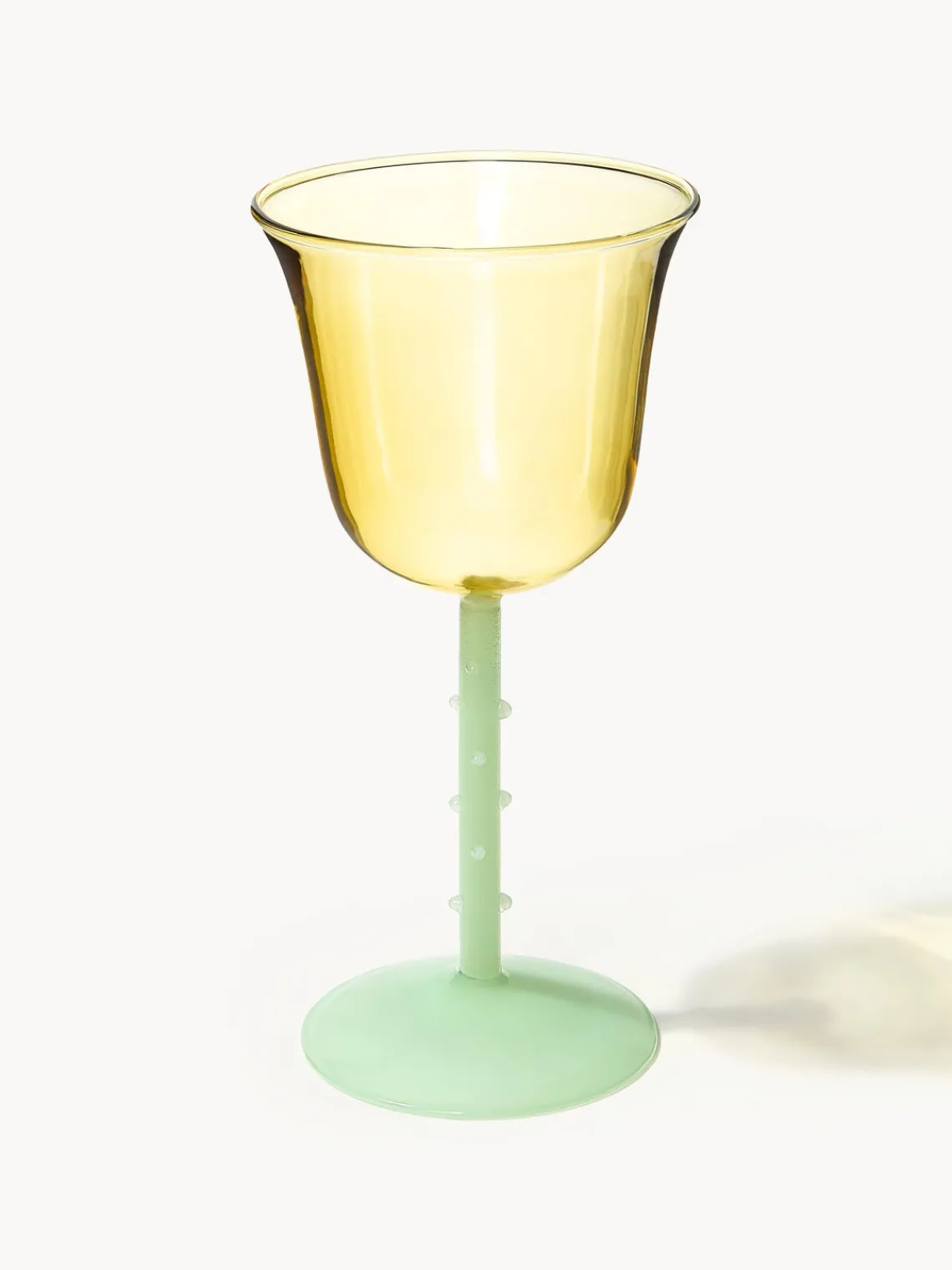Sale &k Amsterdam Verres à vin faits main en verre borosilicaté Dot, 2 pièces Jaune pâle transparent, vert clair