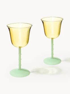 Sale &k Amsterdam Verres à vin faits main en verre borosilicaté Dot, 2 pièces Jaune pâle transparent, vert clair