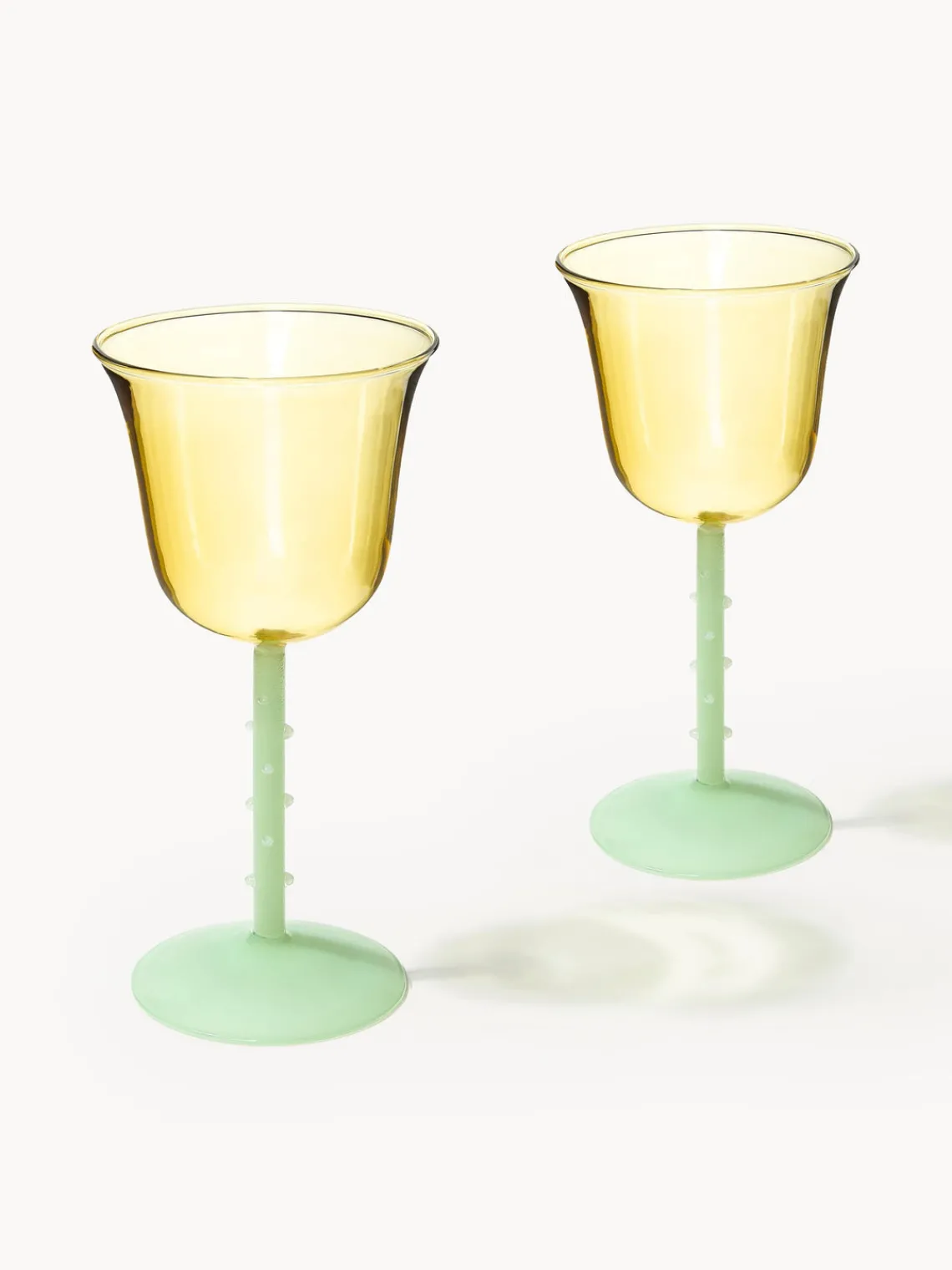 Sale &k Amsterdam Verres à vin faits main en verre borosilicaté Dot, 2 pièces Jaune pâle transparent, vert clair
