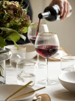 Discount Lyngby Verres à vin soufflés bouche avec bord doré Palermo, 4 pièces