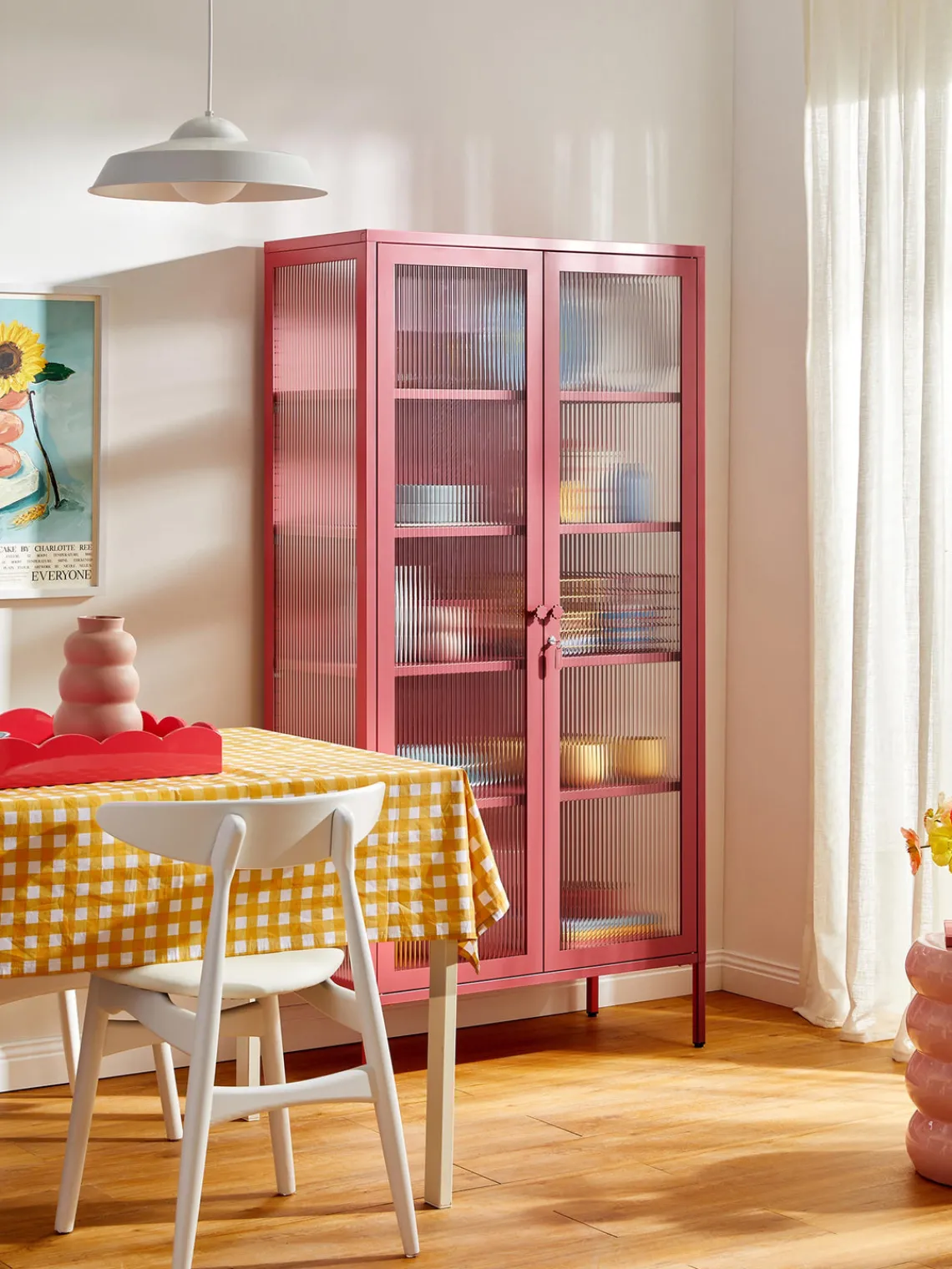 Fashion Mustard Made Vitrine en métal et verre strié The Collector Vieux rose