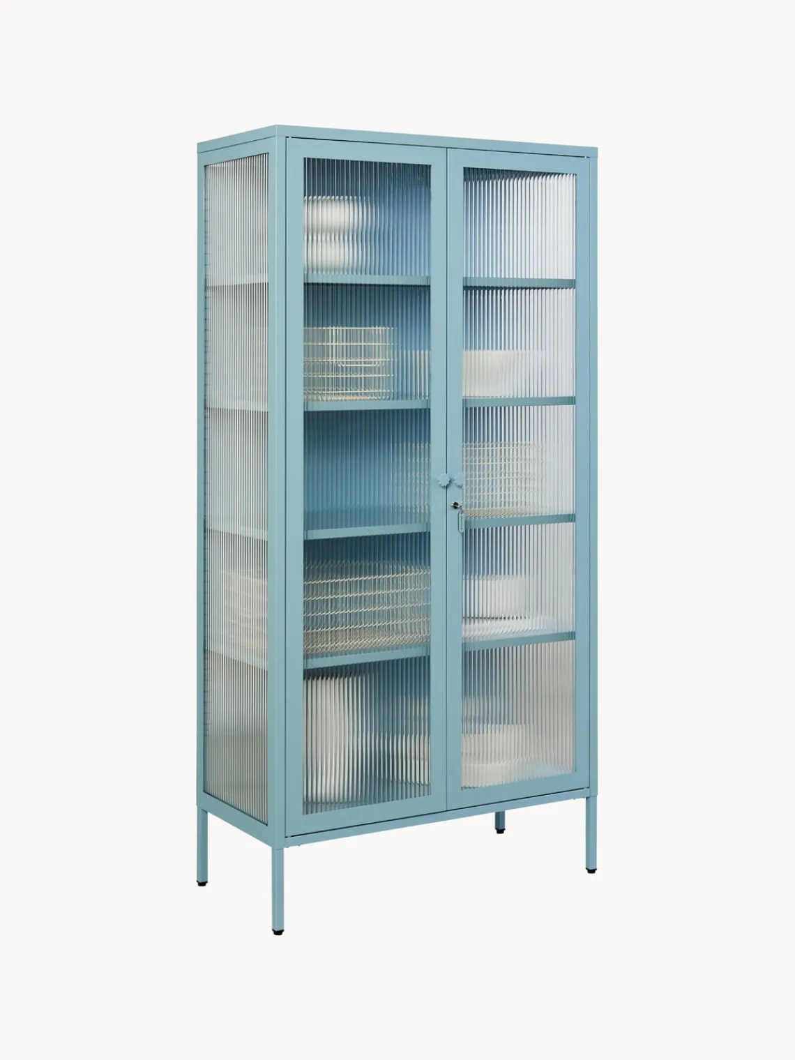 New Mustard Made Vitrine en métal et verre strié The Collector Bleu ciel