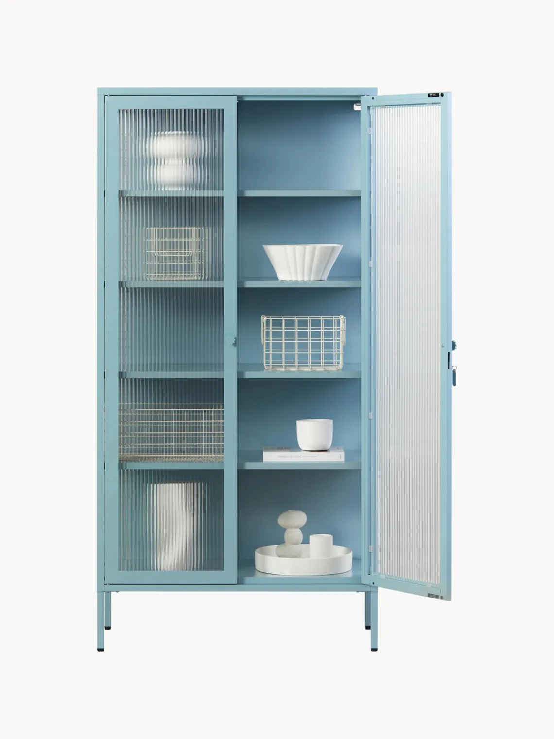 New Mustard Made Vitrine en métal et verre strié The Collector Bleu ciel