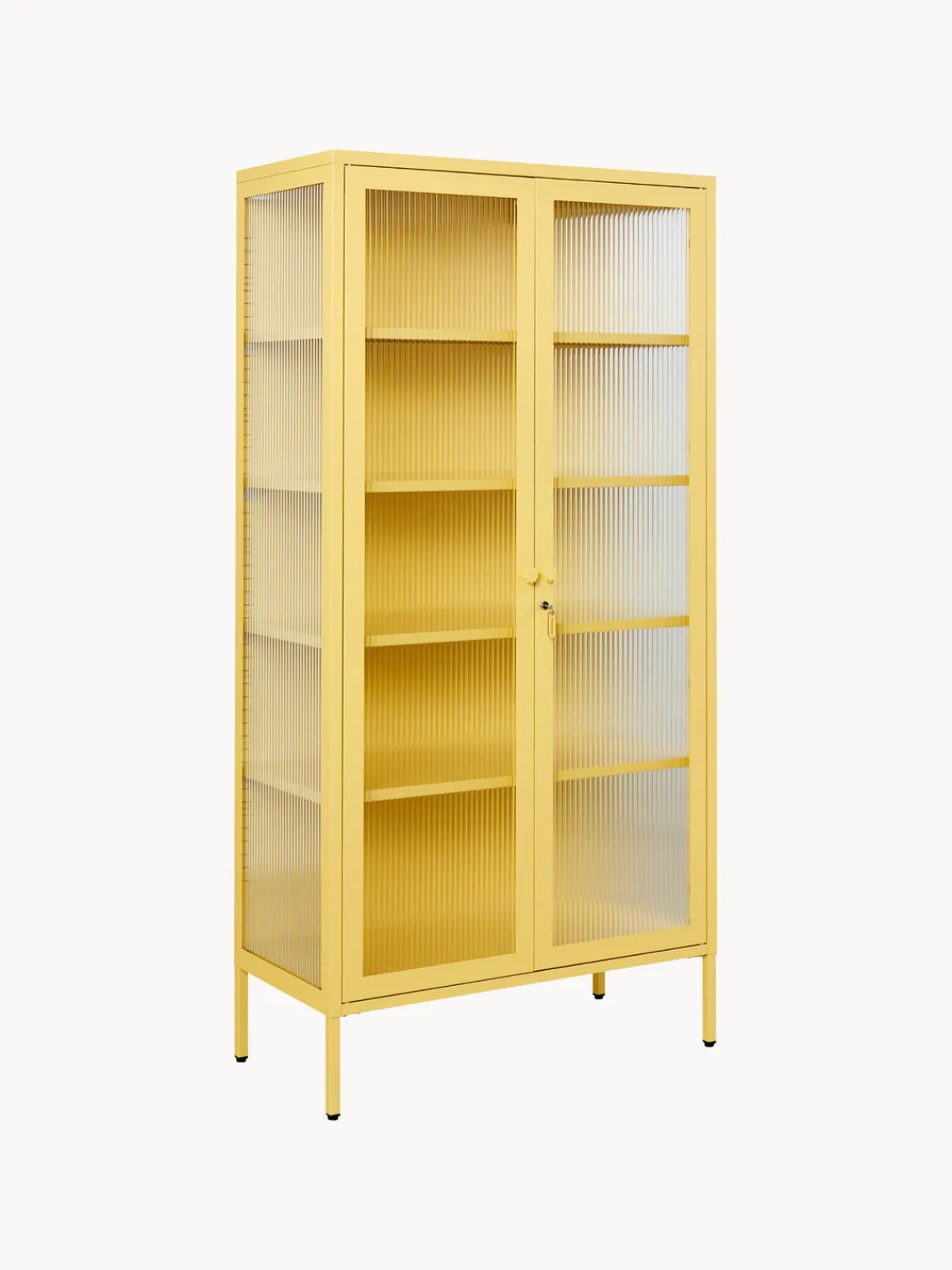 Discount Mustard Made Vitrine en métal et verre strié The Collector Jaune pâle