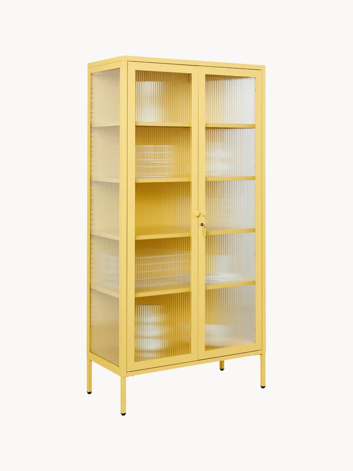 Discount Mustard Made Vitrine en métal et verre strié The Collector Jaune pâle