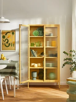 Discount Mustard Made Vitrine en métal et verre strié The Collector Jaune pâle