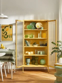 Discount Mustard Made Vitrine en métal et verre strié The Collector Jaune pâle