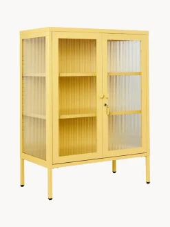 Clearance Mustard Made Vitrine en métal et verre strié The Mixer Jaune pâle