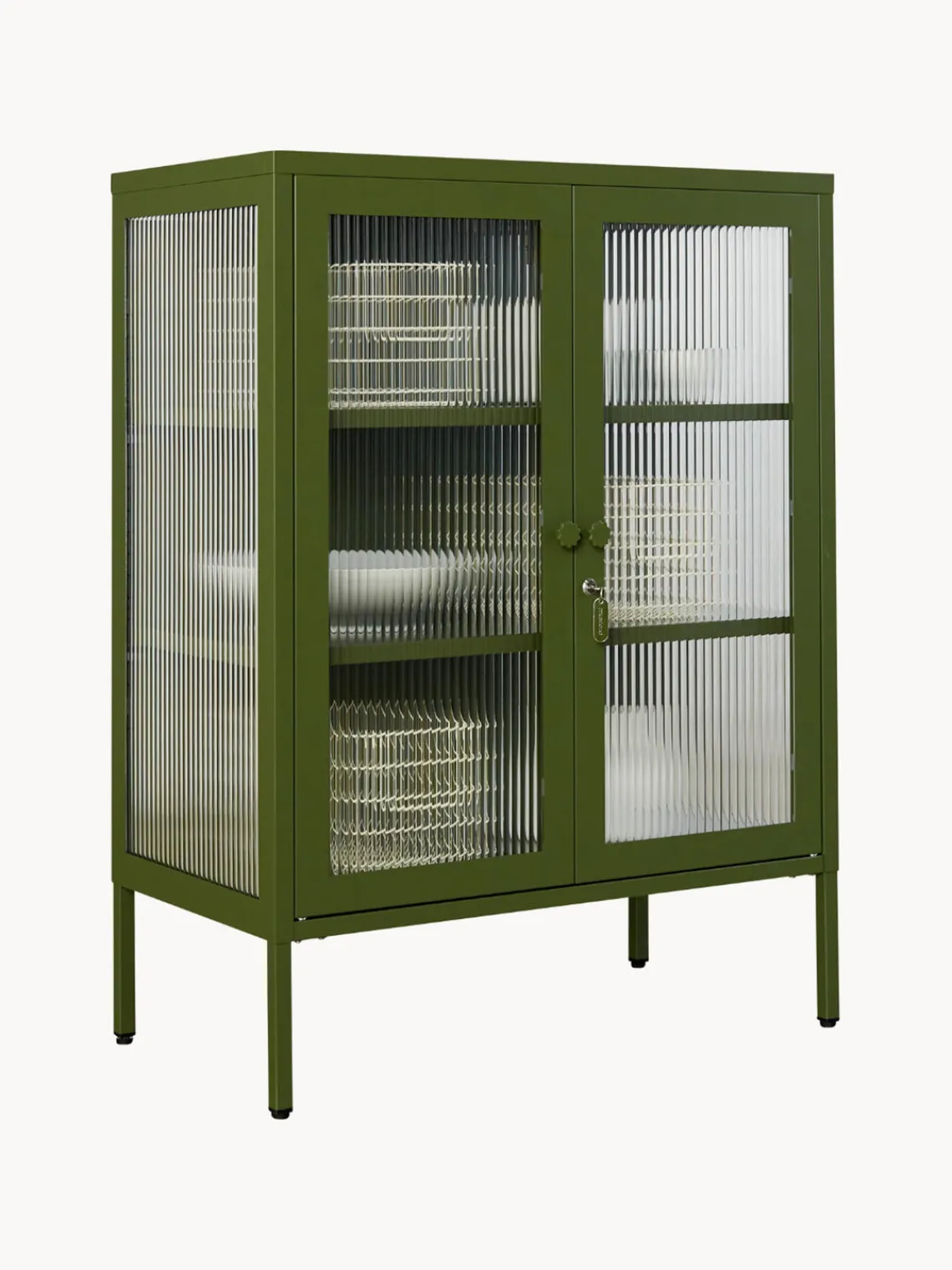Fashion Mustard Made Vitrine en métal et verre strié The Mixer Vert olive