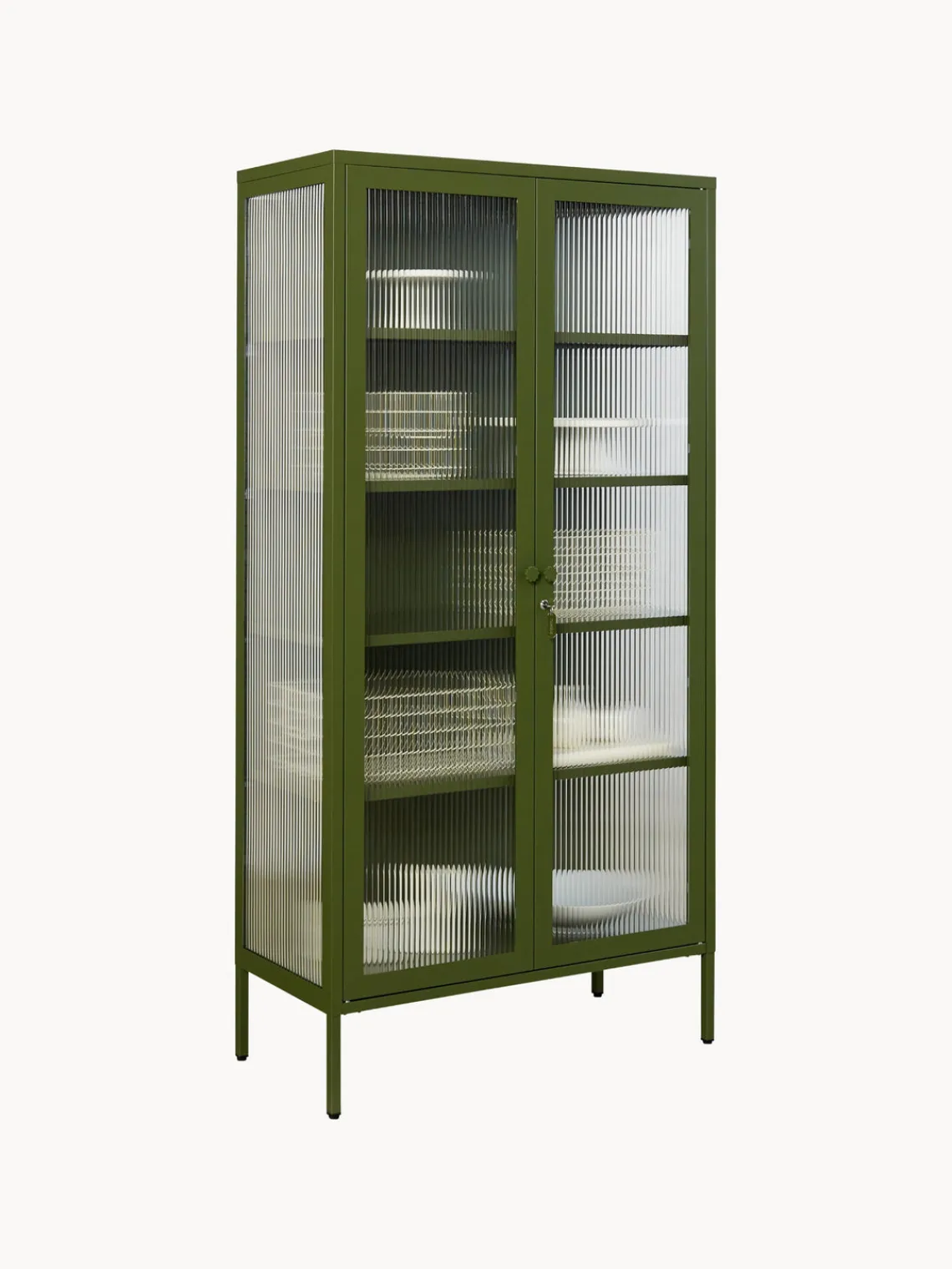 Fashion Mustard Made Vitrine en métal et verre strié The Collector Vert olive