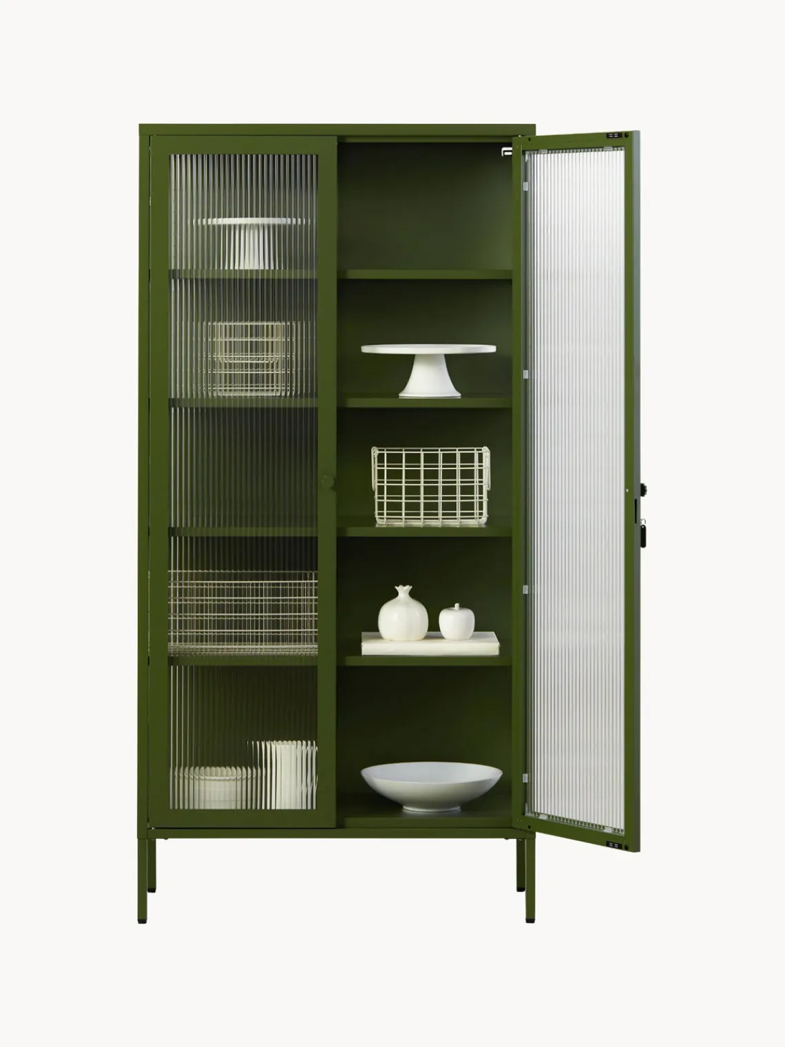 Fashion Mustard Made Vitrine en métal et verre strié The Collector Vert olive