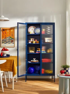 Clearance Mustard Made Vitrine en métal et verre strié The Collector Bleu foncé