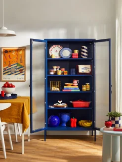 Clearance Mustard Made Vitrine en métal et verre strié The Collector Bleu foncé